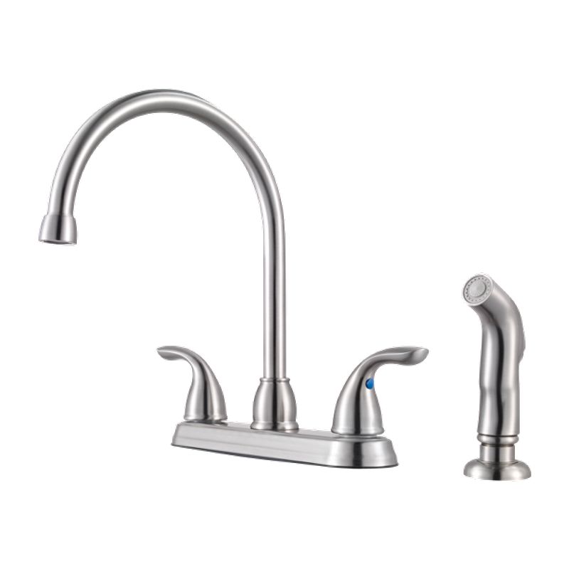 Pfirst Two-Handle Kitchen Faucet with Side Spray in Stainless Steel