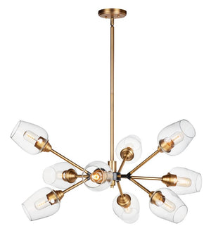 Savvy 37' 9 Light Chandelier in Antique Brass and Black