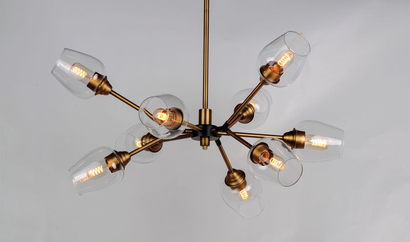Savvy 37' 9 Light Chandelier in Antique Brass and Black