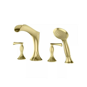 Rhen Two-Handle Roman Bathtub Faucet in Brushed Gold