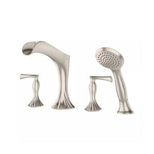 Rhen Two-Handle Roman Bathtub Faucet with Hand Shower in Brushed Nickel