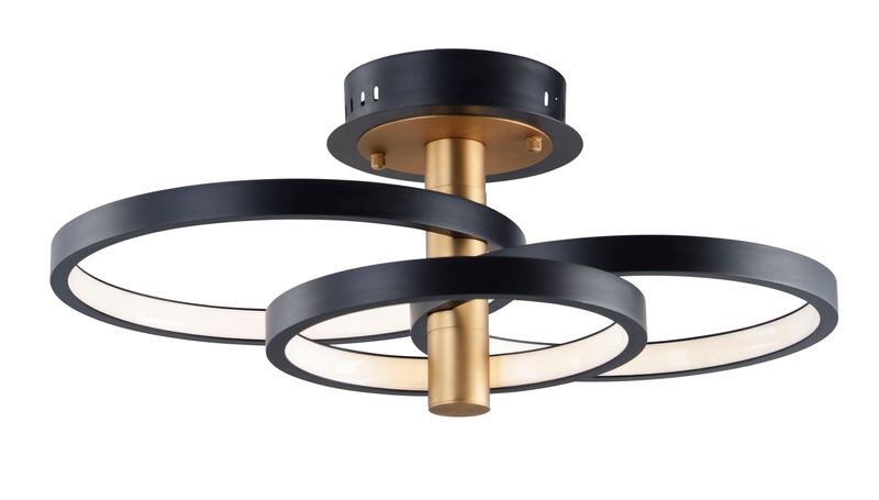 Hoopla 15.75' 3 Light Semi-Flush Mount in Black and Gold