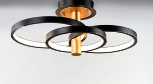 Hoopla 15.75' 3 Light Semi-Flush Mount in Black and Gold