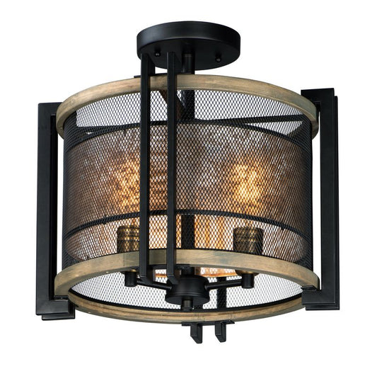 Boundry 16.5" 3 Light Flush Mount in Black and Barn Wood and Antique Brass