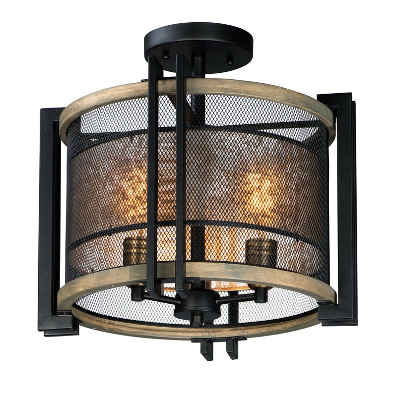 Boundry 16.5' 3 Light Flush Mount in Black and Barn Wood and Antique Brass