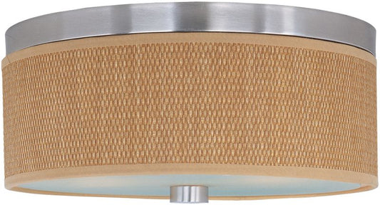 Elements 14" 2 Light Flush Mount in Satin Nickel - Grass Fabric Material