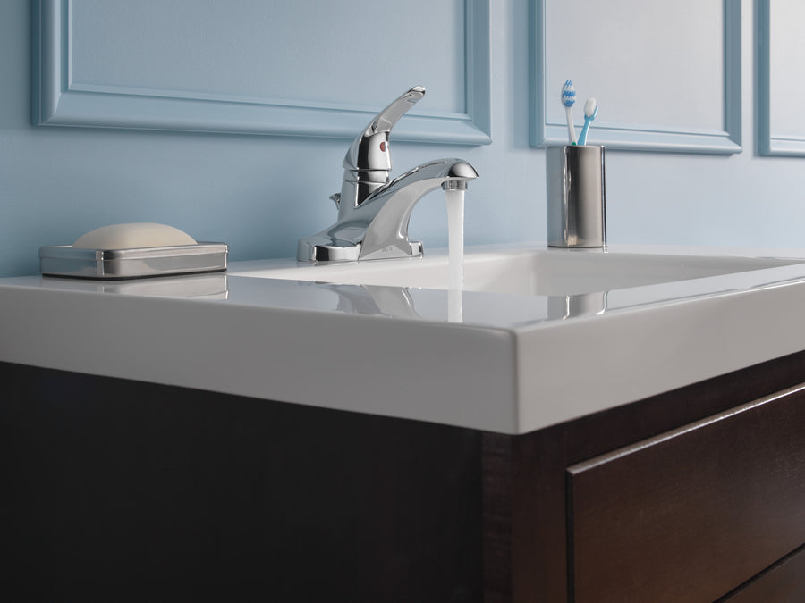 Foundations Centerset Single Lever Handle Bathroom Faucet in Chrome with Pop-Up Drain Assembly