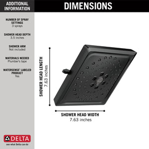 Universal Showering Components Square Showerhead in Matte Black - 3 Spray Settings