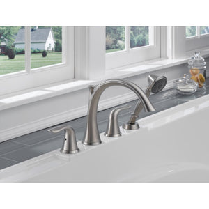 Lahara Two-Handle Roman Tub Faucet in Stainless with Hand Shower