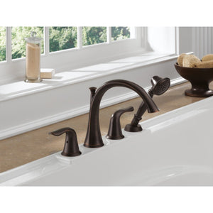 Lahara Two-Handle Roman Tub Faucet in Venetian Bronze With Hand Shower