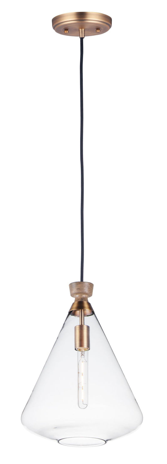 Abbott 12.5" Single Light Pendant in Weathered Oak and Antique Brass