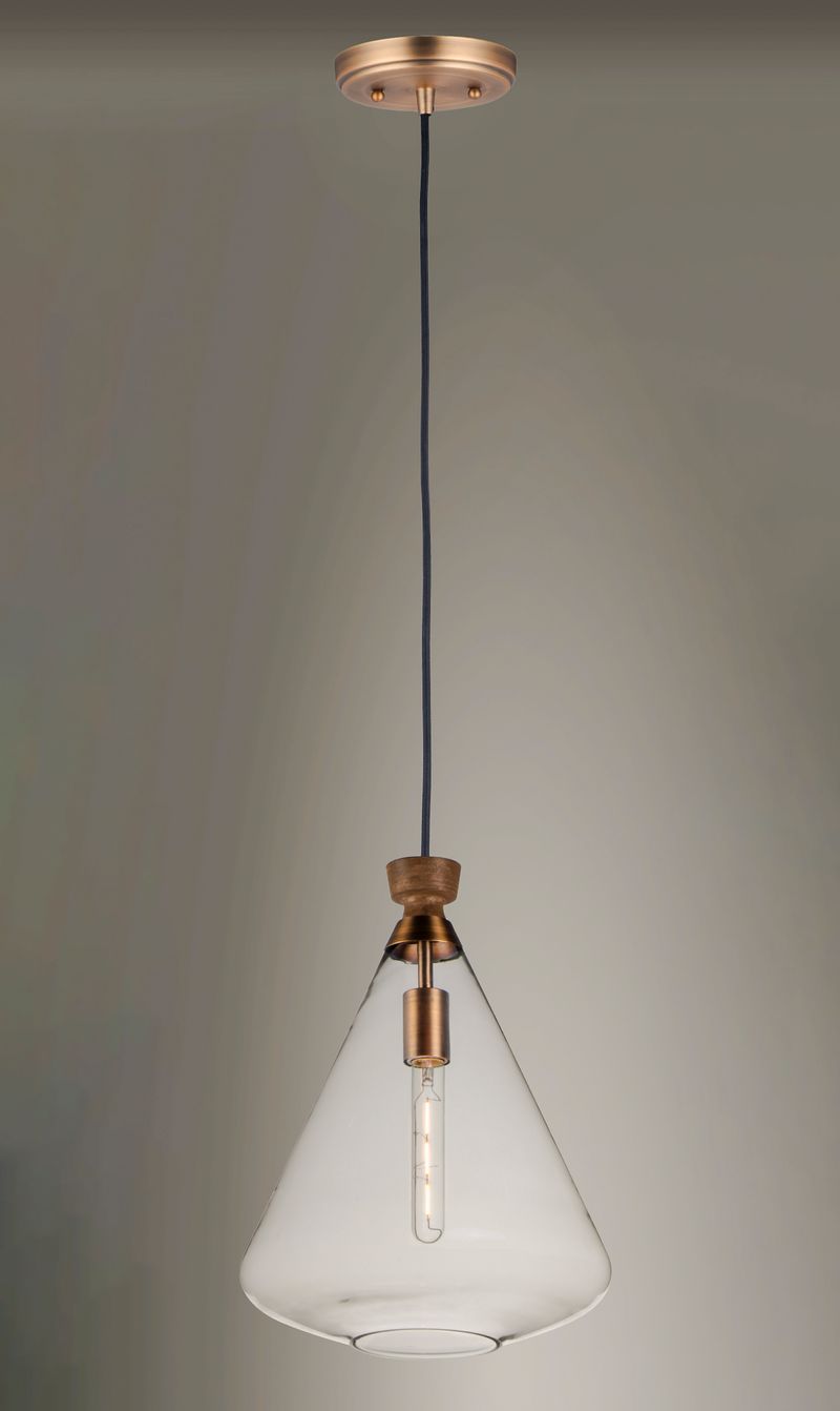 Abbott 12.5' Single Light Pendant in Weathered Oak and Antique Brass