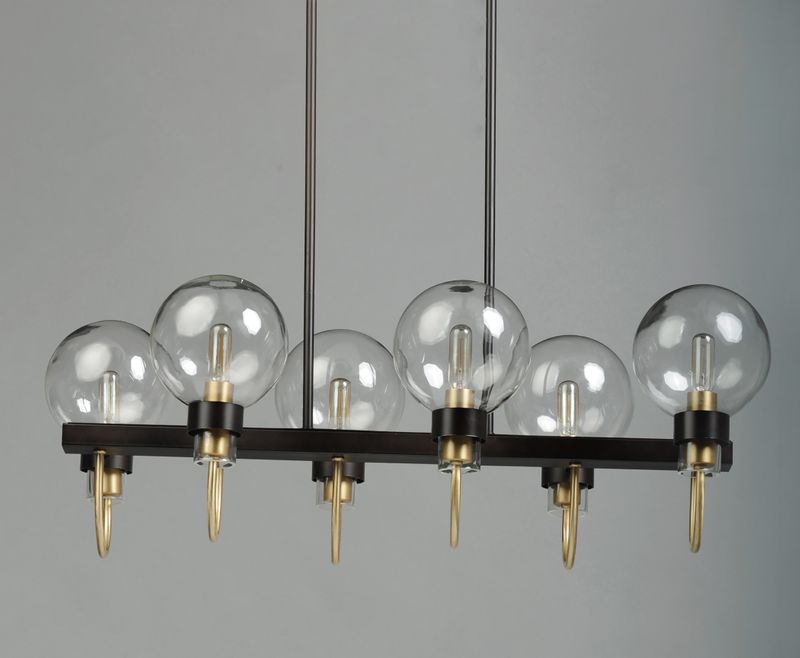 Bauhaus 16' 6 Light Chandelier/Linear Pendant in Bronze and Satin Brass