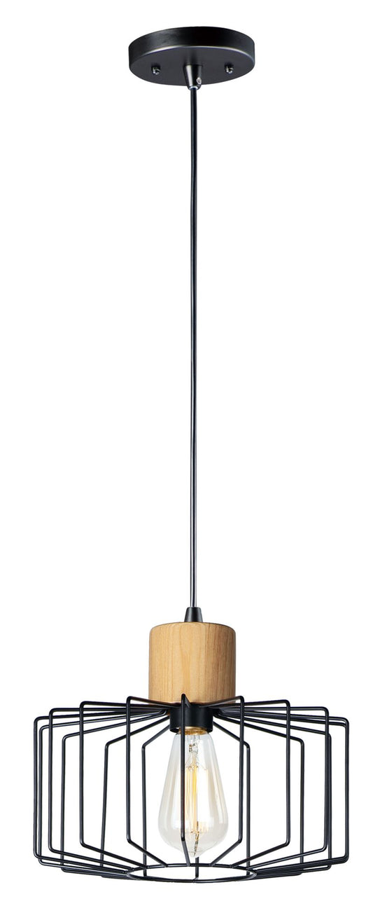 Bjorn 11.5" Single Light Pendant in Black and Natural Wood