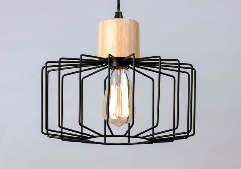 Bjorn 11.5' Single Light Pendant in Black and Natural Wood