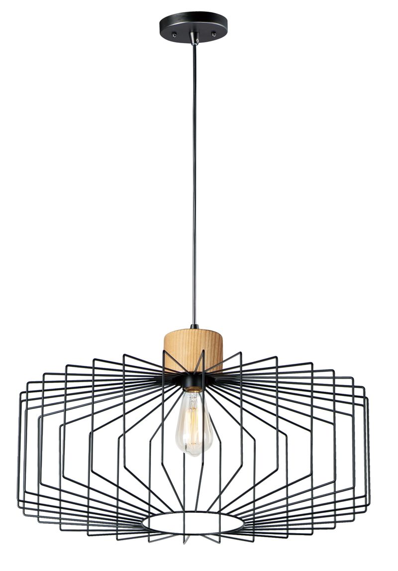 Bjorn 23.25' Single Light Pendant in Black and Natural Wood