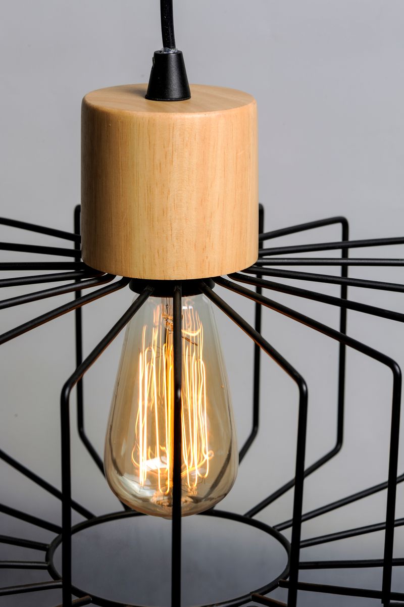 Bjorn 23.25' Single Light Pendant in Black and Natural Wood