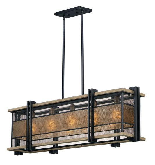 Boundry 12" 5 Light Chandelier in Black and Barn Wood and Antique Brass