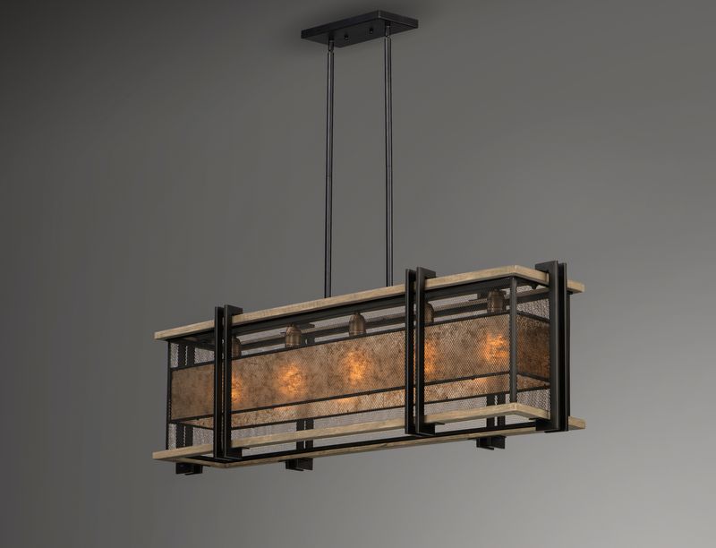 Boundry 12' 5 Light Chandelier/Linear Pendant in Black and Barn Wood and Antique Brass