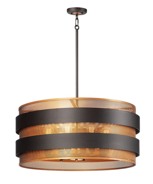 Caspian 31.5" 8 Light Drum Pendant in Oil Rubbed Bronze Antique Brass