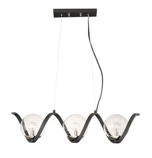 Curlicue 7' 3 Light Linear Pendant in Black and Polished Nickel
