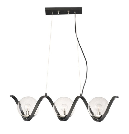 Curlicue 7" 3 Light Linear Pendant in Black and Polished Nickel