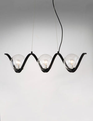 Curlicue 7' 3 Light Linear Pendant in Black and Polished Nickel