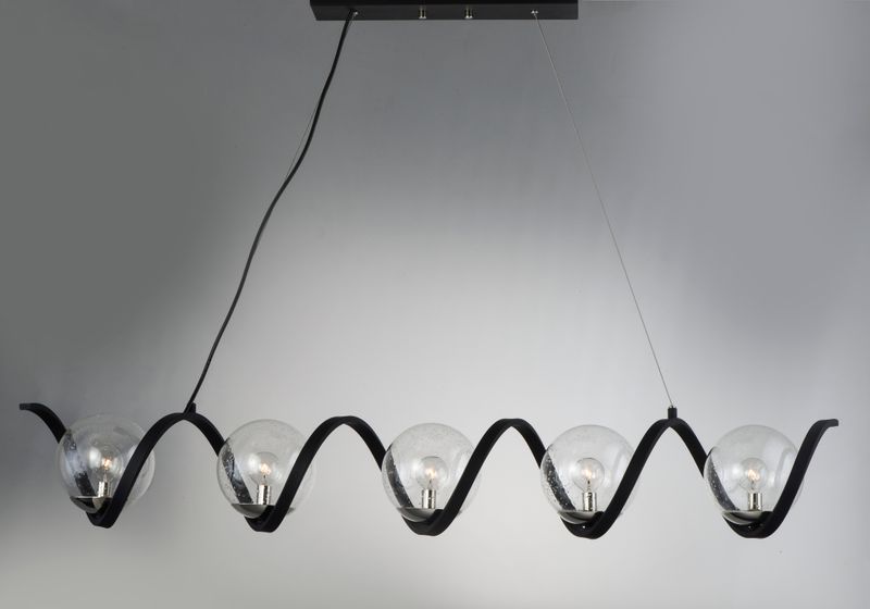 Curlicue 7' 5 Light Linear Pendant in Black and Polished Nickel