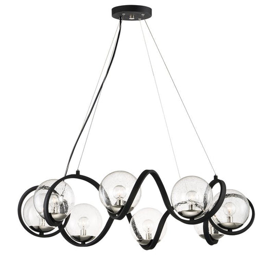 Curlicue 35" 8 Light Entry Foyer Pendant in Black and Polished Nickel