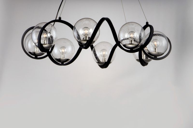 Curlicue 35' 8 Light Entry Foyer Pendant in Black and Polished Nickel
