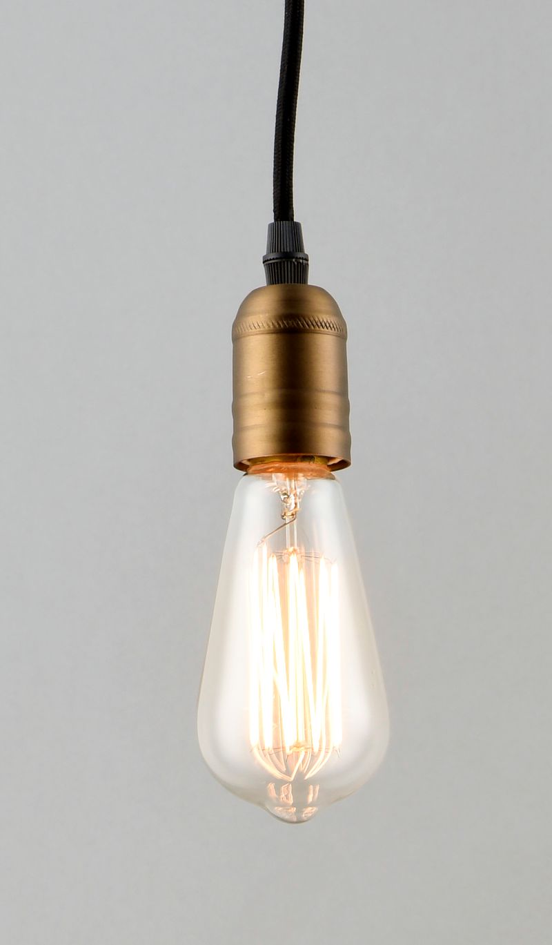 Early Electric 5' Single Light Suspension Pendant in Antique Brass and Black