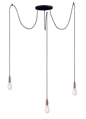 Early Electric 11.75' 3 Light Suspension Pendant in Black and Antique Brass