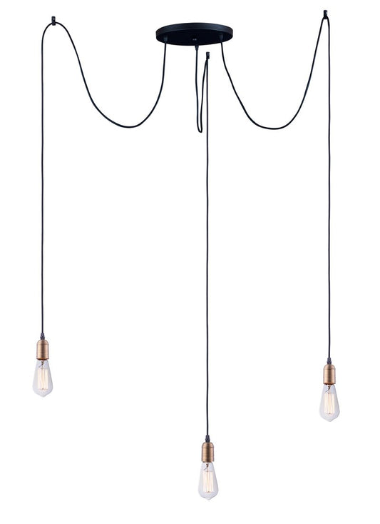 Early Electric 11.75" 3 Light Suspension Pendant in Black and Antique Brass