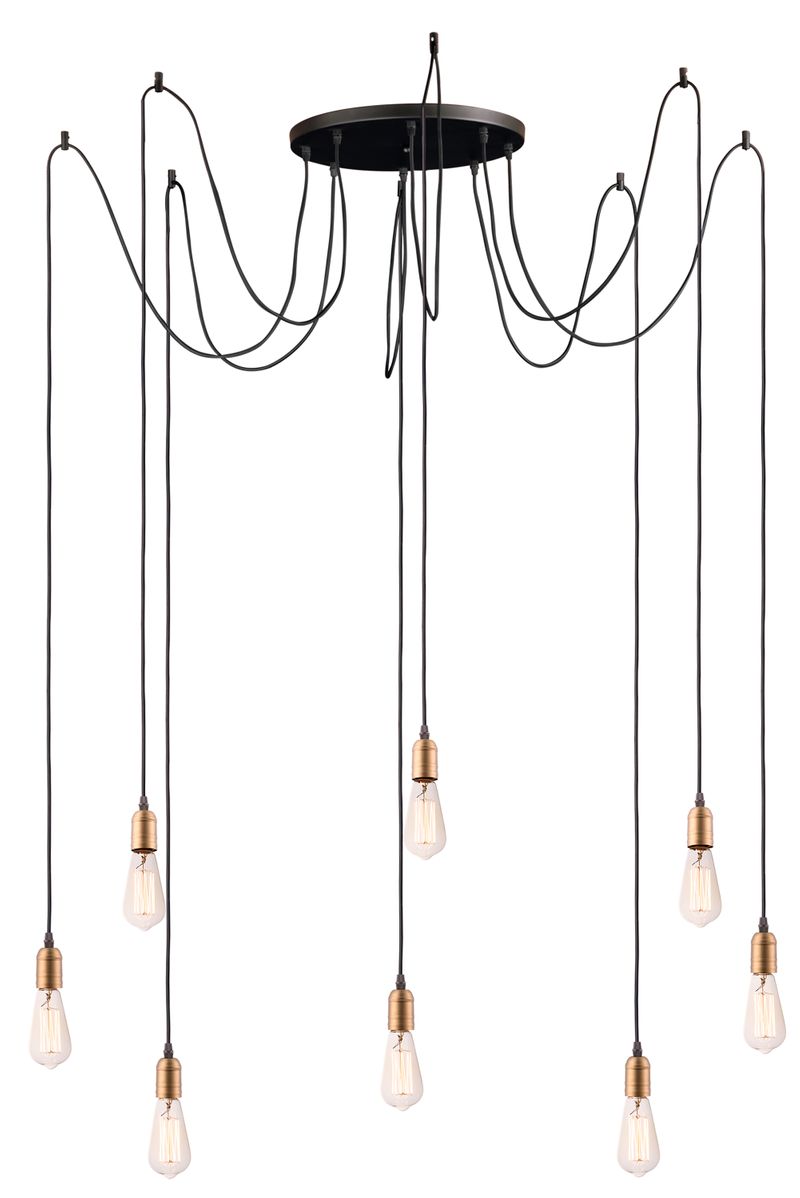 Early Electric 15.75' 8 Light Suspension Pendant in Black and Antique Brass