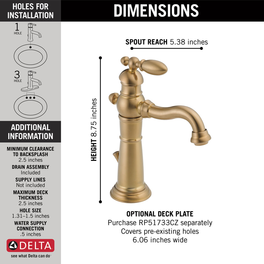Victorian Single-Handle Bathroom Faucet in Champagne Bronze