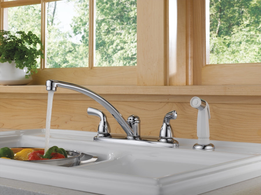 Foundations Two-Handle Kitchen Faucet in Chrome with Side Spray