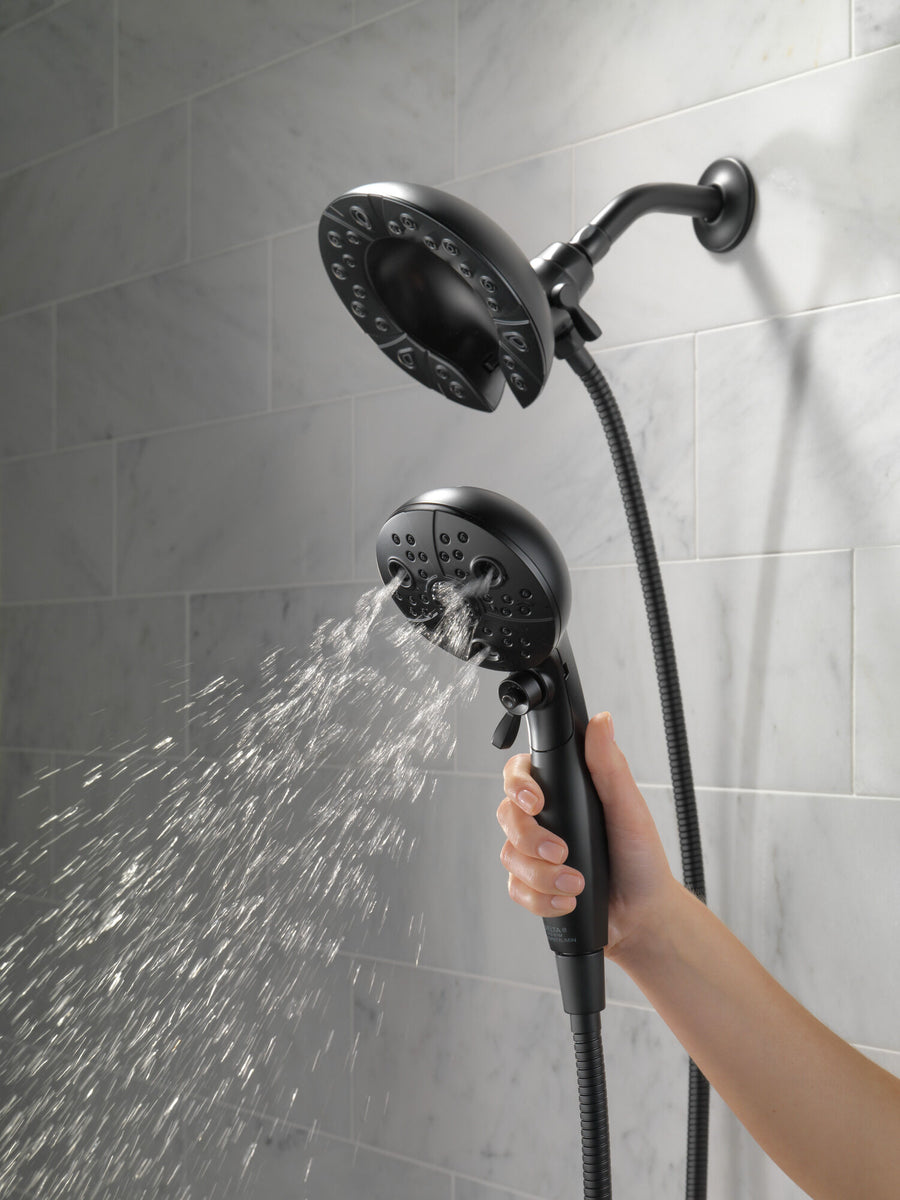 Universal Showering Components 6.88' Showerhead in Matte Black - Pull Down Hand Shower