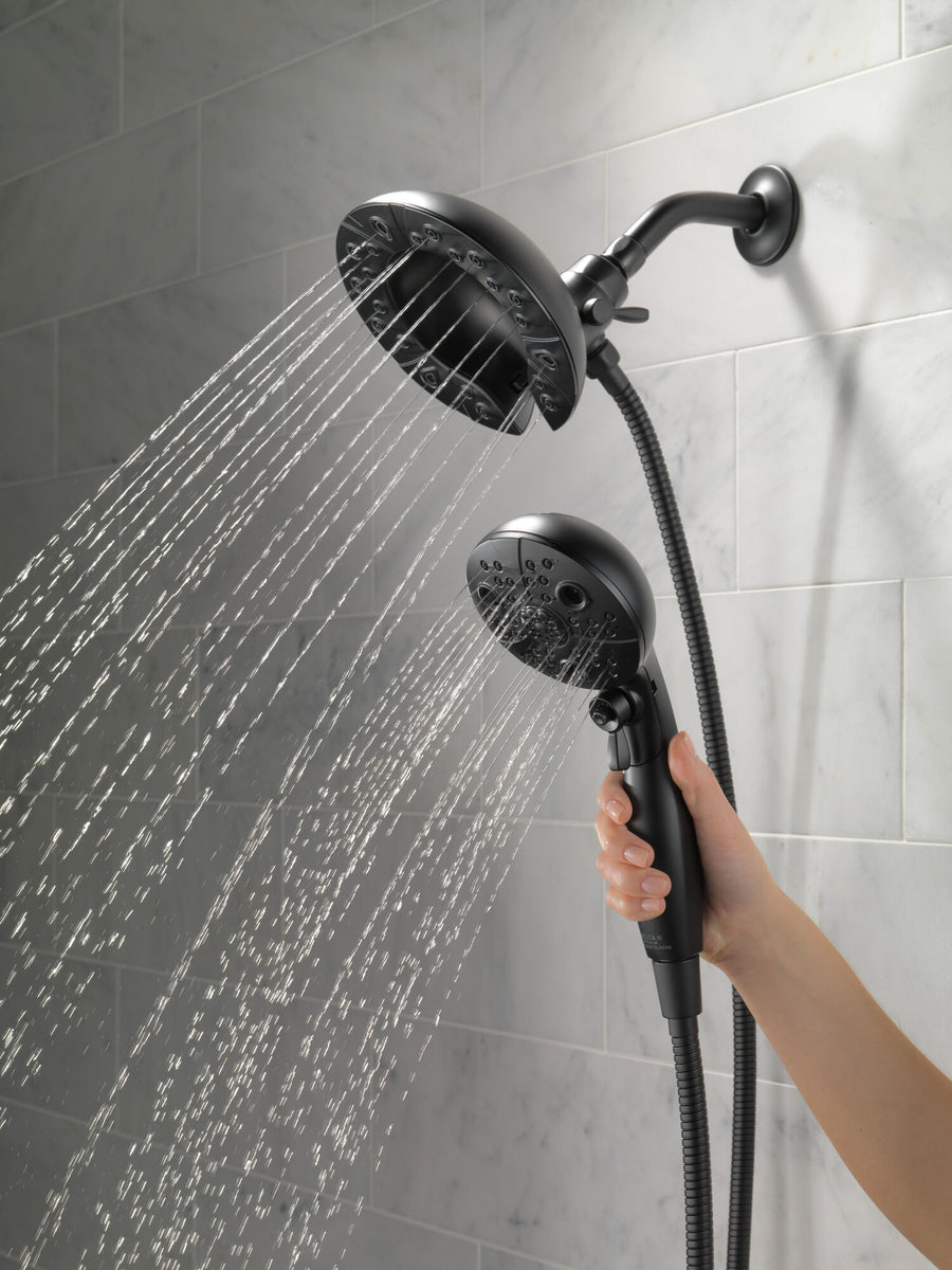 Universal Showering Components 6.88' Showerhead in Matte Black - Pull Down Hand Shower