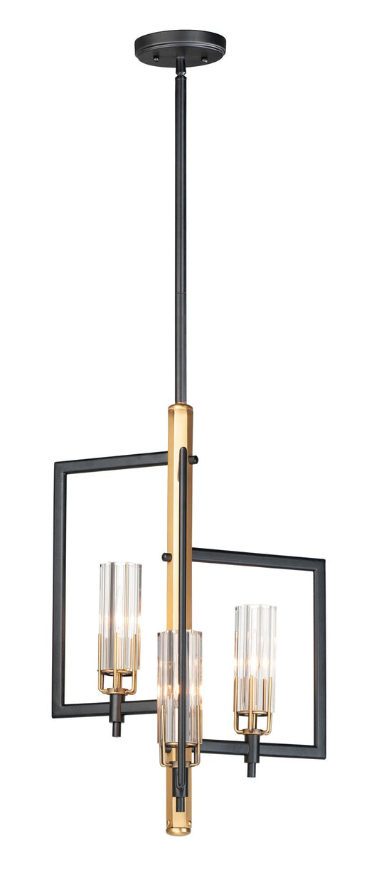 Flambeau 12.75" 3 Light Single Pendant in Black and Antique Brass