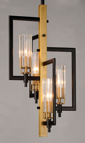 Flambeau 13' 4 Light Single Pendant in Black and Antique Brass