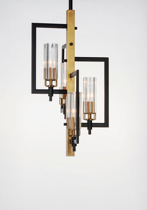 Flambeau 13' 4 Light Single Pendant in Black and Antique Brass