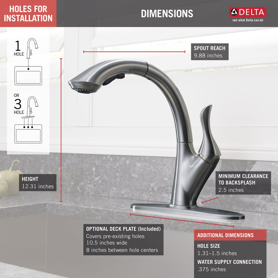 Linden Pull-Out High-Arc Kitchen Faucet in Arctic Stainless