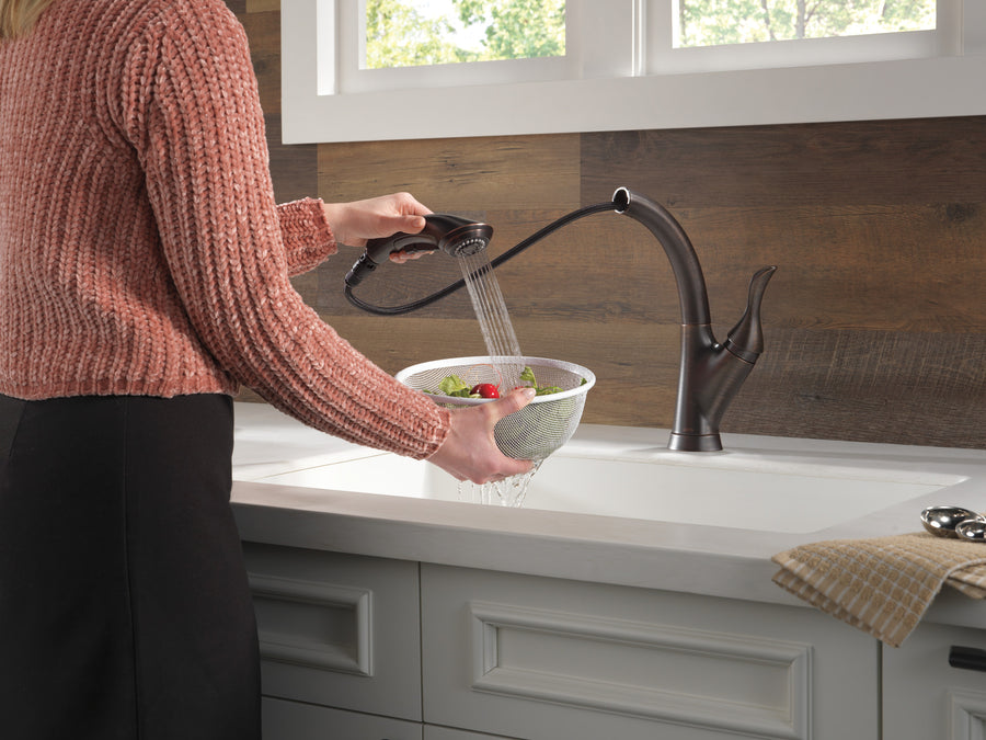 Linden Pull-Out High-Arc Kitchen Faucet in Venetian Bronze
