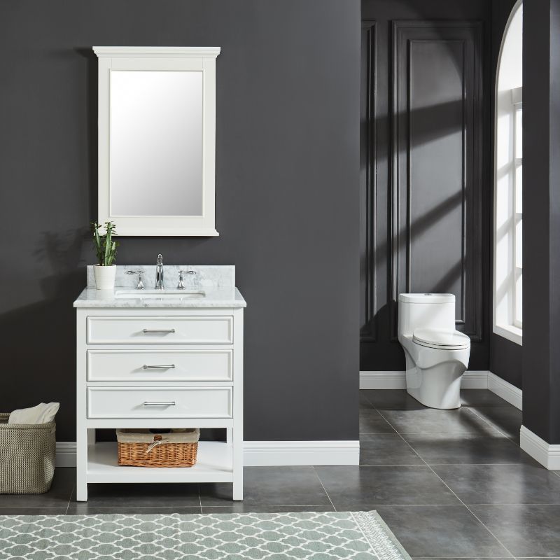 North Harbor White Freestanding Cabinet with Single Basin Integrated Sink and Countertop - Three Drawers (31' x 34.75' x 22')