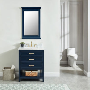 North Harbor Navy Blue Freestanding Cabinet with Single Basin Integrated Sink and Countertop - Three Drawers (31' x 34.75' x 22')