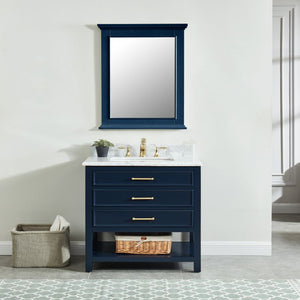 North Harbor Navy Blue Freestanding Cabinet with Single Basin Integrated Sink and Countertop - Three Drawers (31' x 34.75' x 22')