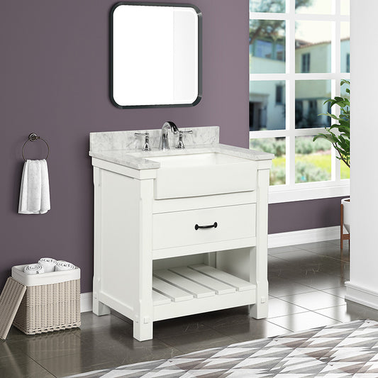 Park Mill White Freestanding Cabinet with Single Basin Integrated Sink and Countertop - One Drawers (31" x 35" x 22")