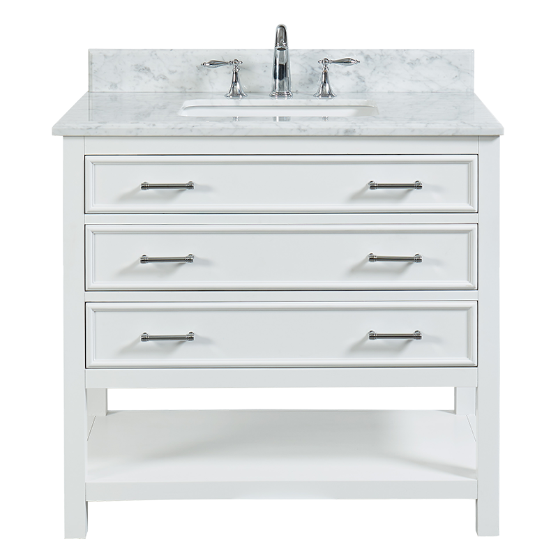 North Harbor White Freestanding Cabinet with Single Basin Integrated Sink and Countertop - Three Drawers (37' x 34.75' x 22')