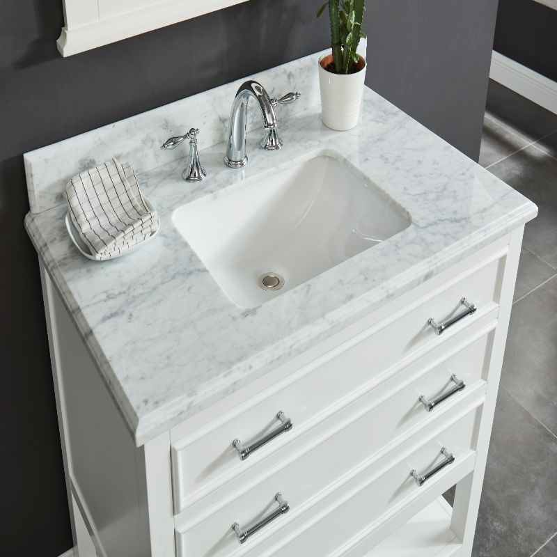 North Harbor White Freestanding Cabinet with Single Basin Integrated Sink and Countertop - Three Drawers (37' x 34.75' x 22')