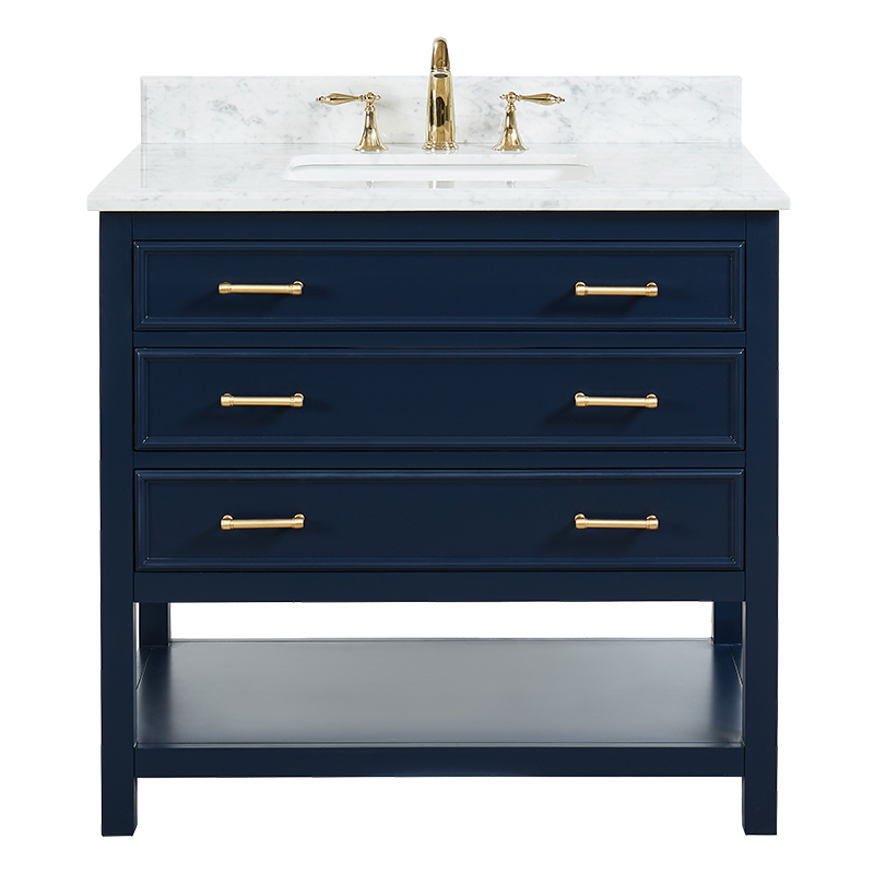 North Harbor Navy Blue Freestanding Cabinet with Single Basin Integrated Sink and Countertop - Three Drawers (37' x 34.75' x 22') - Navy Blue